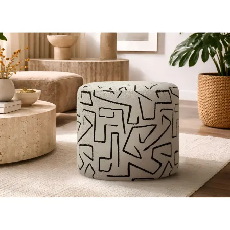 Pouf in Spugna Beige Nero Design Astratto da Soggiorno Camera da Letto