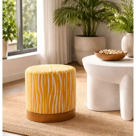 Pouf in Spugna Zebrato Senape Marrone da Soggiorno Camera da Letto