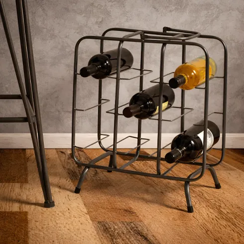 Portabottiglie in Metallo 9 Posti Grigio Scuro Rack Vino Salvaspazio