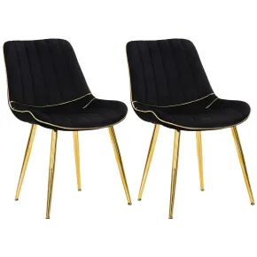 Set 2 Sedie da Pranzo Imbottite Nero Dettagli Oro per Soggiorno Cucina