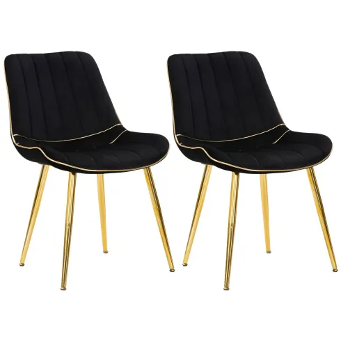 Set 2 Sedie da Pranzo Imbottite Nero Dettagli Oro per Soggiorno Cucina
