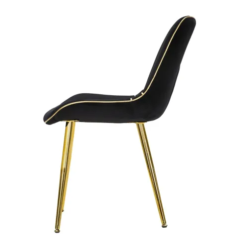 Set 2 Sedie da Pranzo Imbottite Nero Dettagli Oro per Soggiorno Cucina
