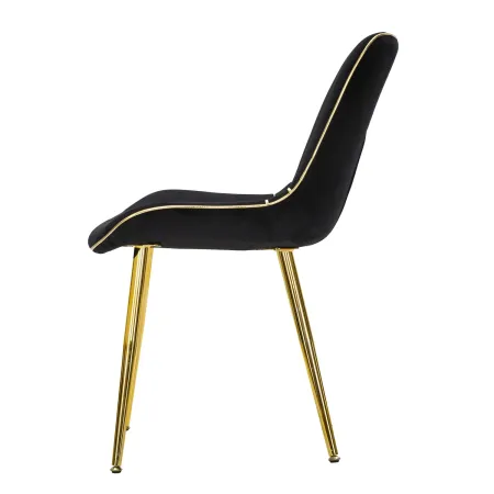 Set 2 Sedie da Pranzo Imbottite Nero Dettagli Oro per Soggiorno Cucina