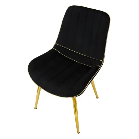 Set 2 Sedie da Pranzo Imbottite Nero Dettagli Oro per Soggiorno Cucina
