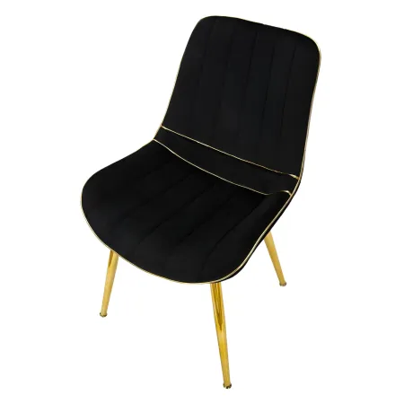 Set 2 Sedie da Pranzo Imbottite Nero Dettagli Oro per Soggiorno Cucina