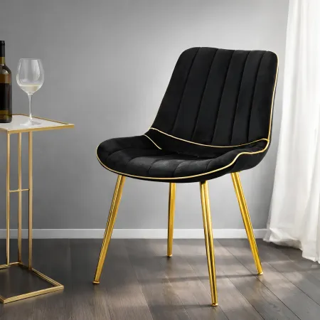 Set 2 Sedie da Pranzo Imbottite Nero Dettagli Oro per Soggiorno Cucina
