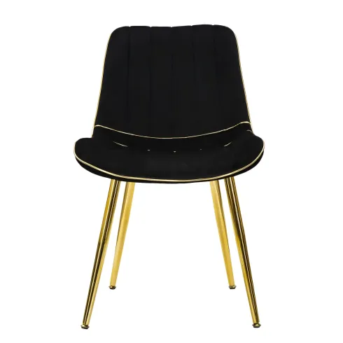 Set 2 Sedie da Pranzo Imbottite Nero Dettagli Oro per Soggiorno Cucina