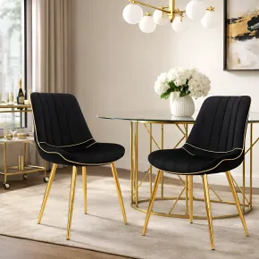 Set 2 Sedie da Pranzo Imbottite Nero Dettagli Oro per Soggiorno Cucina 2
