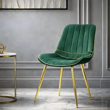 Set 2 Sedie da Pranzo Imbottite Verde Dettagli Oro per Soggiorno Cucina