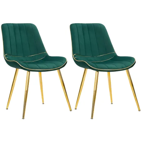 Set 2 Sedie da Pranzo Imbottite Verde Dettagli Oro per Soggiorno Cucina