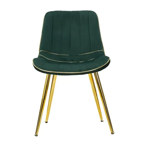 Set 2 Sedie da Pranzo Imbottite Verde Dettagli Oro per Soggiorno Cucina