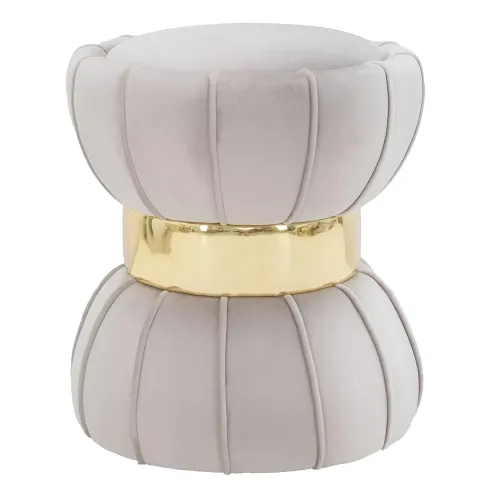 Pouf Imbottito in Velluto Grigio Oro da Soggiorno Camera da Letto