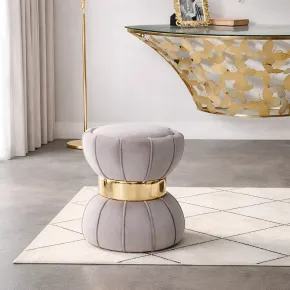 Pouf Imbottito in Velluto Grigio Oro da Soggiorno Camera da Letto 2