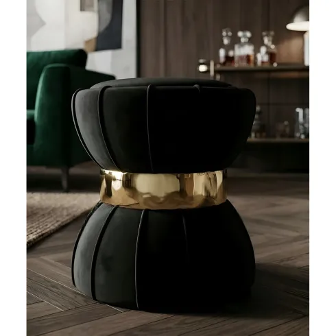 Pouf Imbottito in Velluto Nero Oro da Soggiorno Camera da Letto
