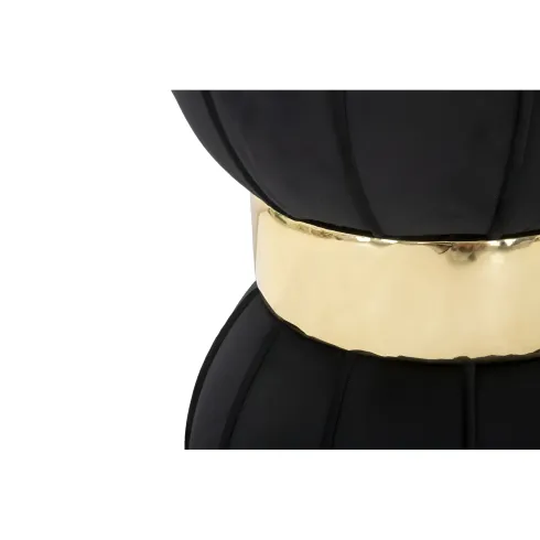 Pouf Imbottito in Velluto Nero Oro da Soggiorno Camera da Letto