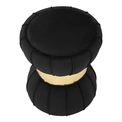 Pouf Imbottito in Velluto Nero Oro da Soggiorno Camera da Letto