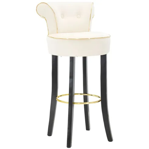 Sgabello da Bar Imbottito in Velluto Crema Oro Schienale Poggiapiedi