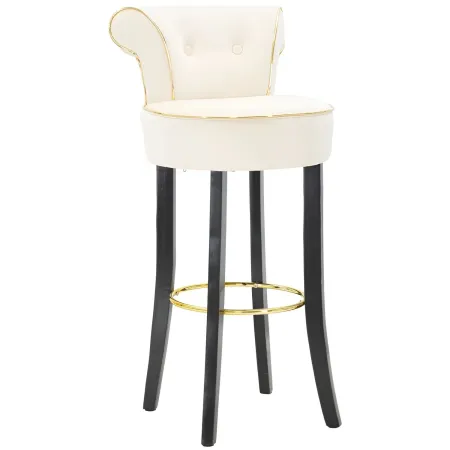 Sgabello da Bar Imbottito in Velluto Crema Oro Schienale Poggiapiedi