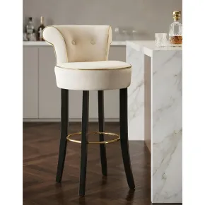 Sgabello da Bar Imbottito in Velluto Crema Oro Schienale Poggiapiedi 2