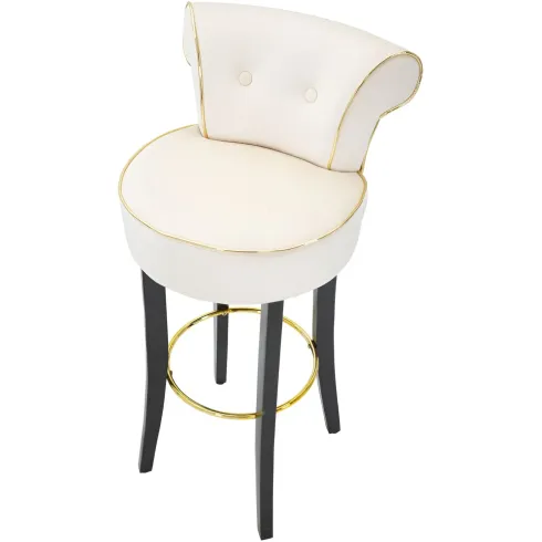 Sgabello da Bar Imbottito in Velluto Crema Oro Schienale Poggiapiedi