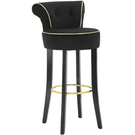 Sgabello da Bar Imbottito in Velluto Nero Oro Schienale Poggiapiedi