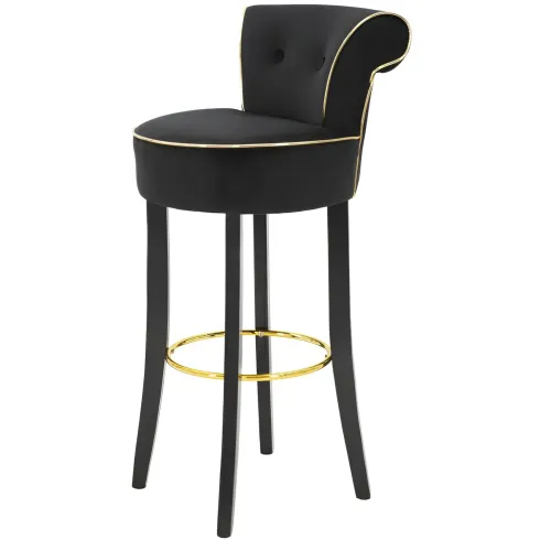 Sgabello da Bar Imbottito in Velluto Nero Oro Schienale Poggiapiedi