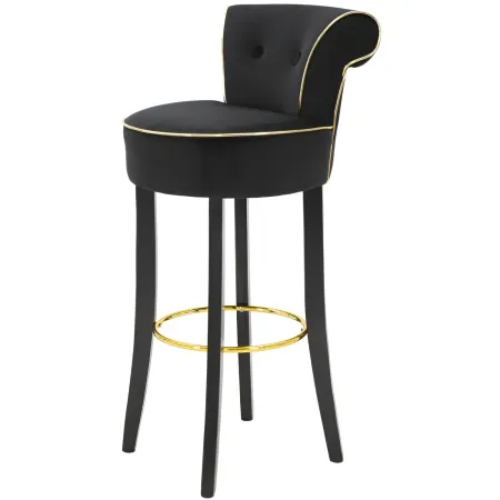 Sgabello da Bar Imbottito in Velluto Nero Oro Schienale Poggiapiedi