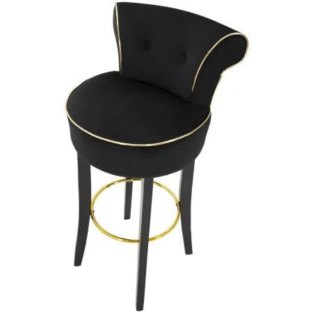 Sgabello da Bar Imbottito in Velluto Nero Oro Schienale Poggiapiedi