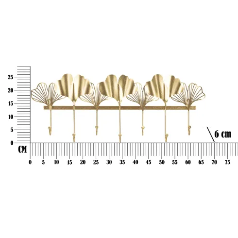 Appendiabiti da Parete in Ferro Oro 7 Ganci Foglie Moderno da Ingresso