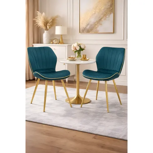 Set 2 Sedie da Pranzo in Velluto Ottanio Finitura Oro Moderno Soggiorno
