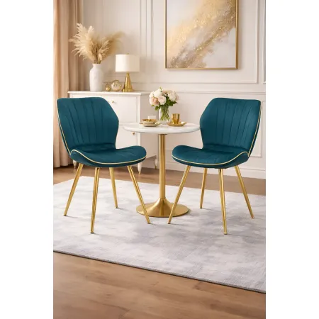 Set 2 Sedie da Pranzo in Velluto Ottanio Finitura Oro Moderno Soggiorno