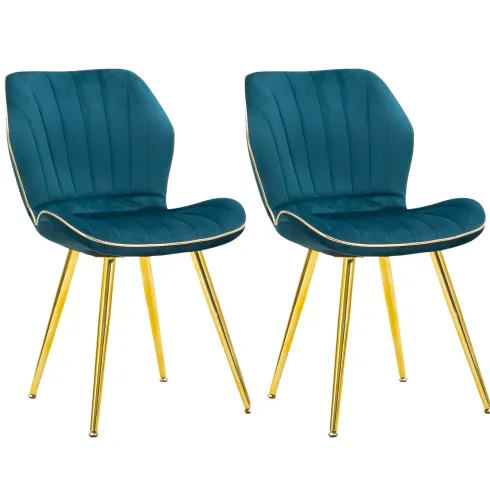 Set 2 Sedie da Pranzo in Velluto Ottanio Finitura Oro Moderno Soggiorno