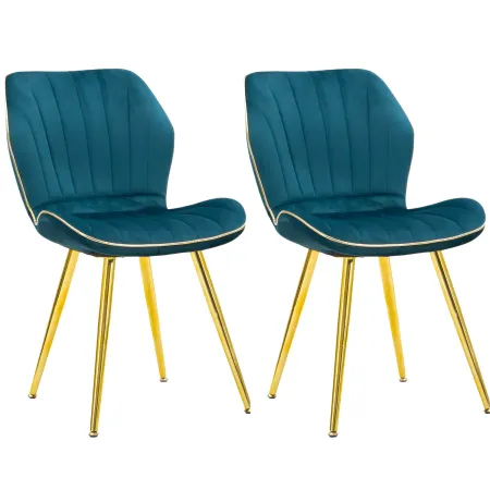 Set 2 Sedie da Pranzo in Velluto Ottanio Finitura Oro Moderno Soggiorno