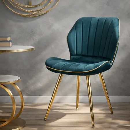 Set 2 Sedie da Pranzo in Velluto Ottanio Finitura Oro Moderno Soggiorno