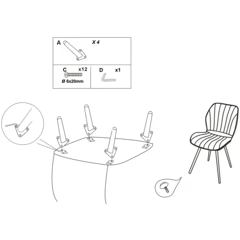 Set 2 Sedie da Pranzo in Velluto Ottanio Finitura Oro Moderno Soggiorno