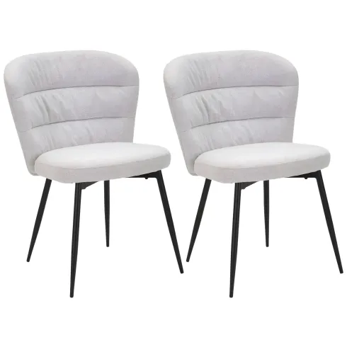 Set 2 Sedie da Pranzo in Tessuto Grigio Metallo Nero Seduta Imbottita