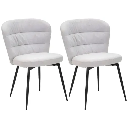 Set 2 Sedie da Pranzo in Tessuto Grigio Metallo Nero Seduta Imbottita