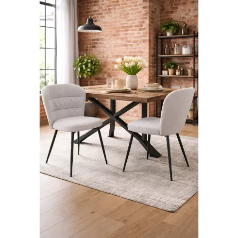 Set 2 Sedie da Pranzo in Tessuto Grigio Metallo Nero Seduta Imbottita