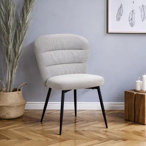 Set 2 Sedie da Pranzo in Tessuto Grigio Metallo Nero Seduta Imbottita