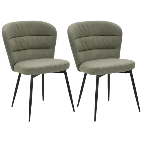 Set 2 Sedie da Pranzo in Tessuto Verde Metallo Nero Seduta Imbottita