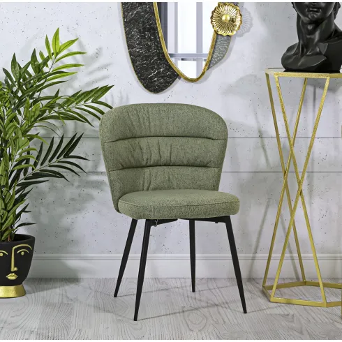 Set 2 Sedie da Pranzo in Tessuto Verde Metallo Nero Seduta Imbottita