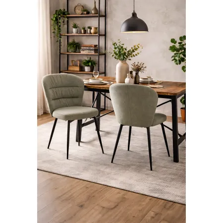 Set 2 Sedie da Pranzo in Tessuto Verde Metallo Nero Seduta Imbottita