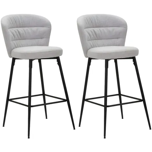 Set 2 Sgabelli da Bar Imbottiti Tessuto Grigio Struttura Metallo Nero