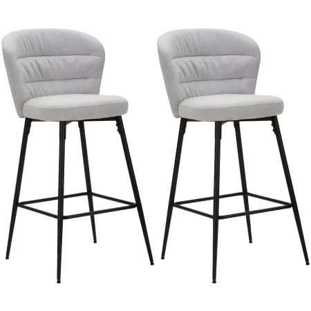 Set 2 Sgabelli da Bar Imbottiti Tessuto Grigio Struttura Metallo Nero