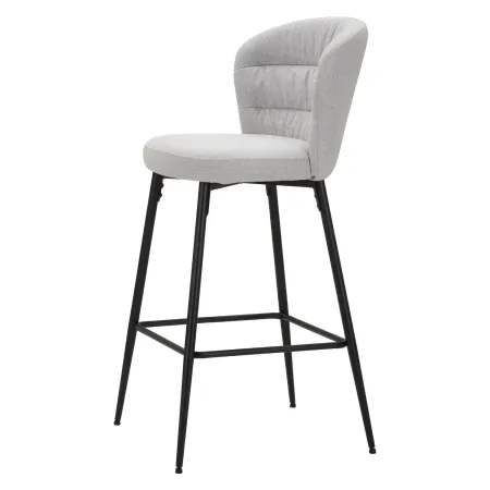 Set 2 Sgabelli da Bar Imbottiti Tessuto Grigio Struttura Metallo Nero