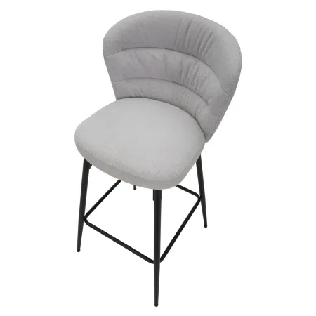 Set 2 Sgabelli da Bar Imbottiti Tessuto Grigio Struttura Metallo Nero