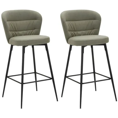 Set 2 Sgabelli da Bar Imbottiti Tessuto Verde Struttura Metallo Nero