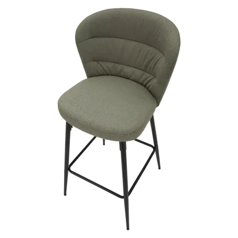 Set 2 Sgabelli da Bar Imbottiti Tessuto Verde Struttura Metallo Nero