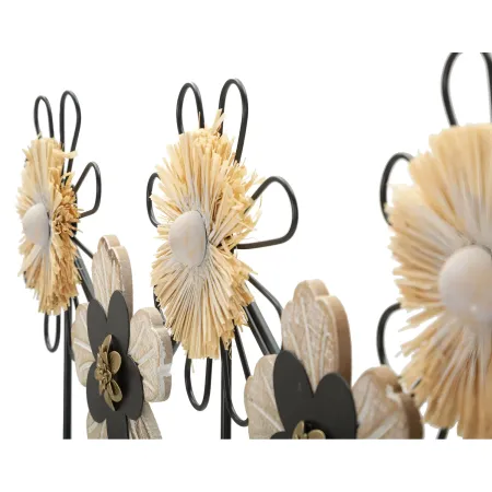 Appendiabiti da Parete 5 Ganci in Ferro Legno MDF Raffia per Ingresso