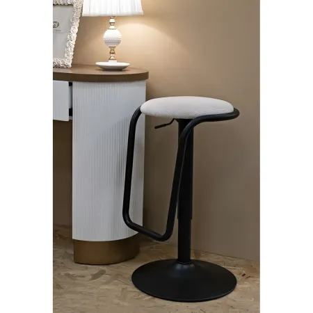 Sgabello Bar Girevole Regolabile Metallo Nero Tessuto Imbottito Beige
